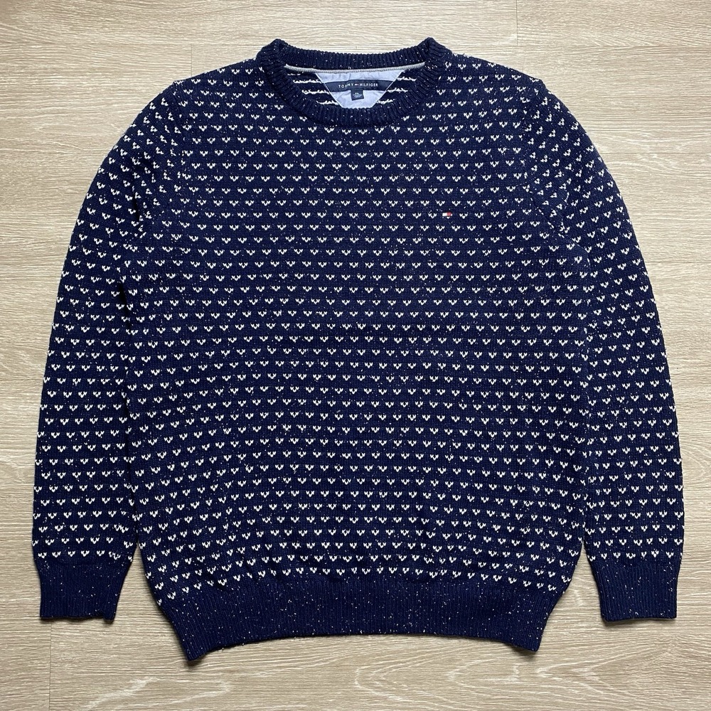 Tommy Hilfiger Birdseye Crewneck Sweater Men's XXL Blue Wool Blend Norwegian